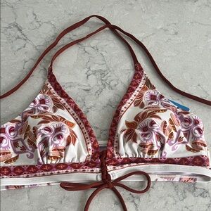 Cupshe rust color, white, purple bikini top with tassels.  Soft material